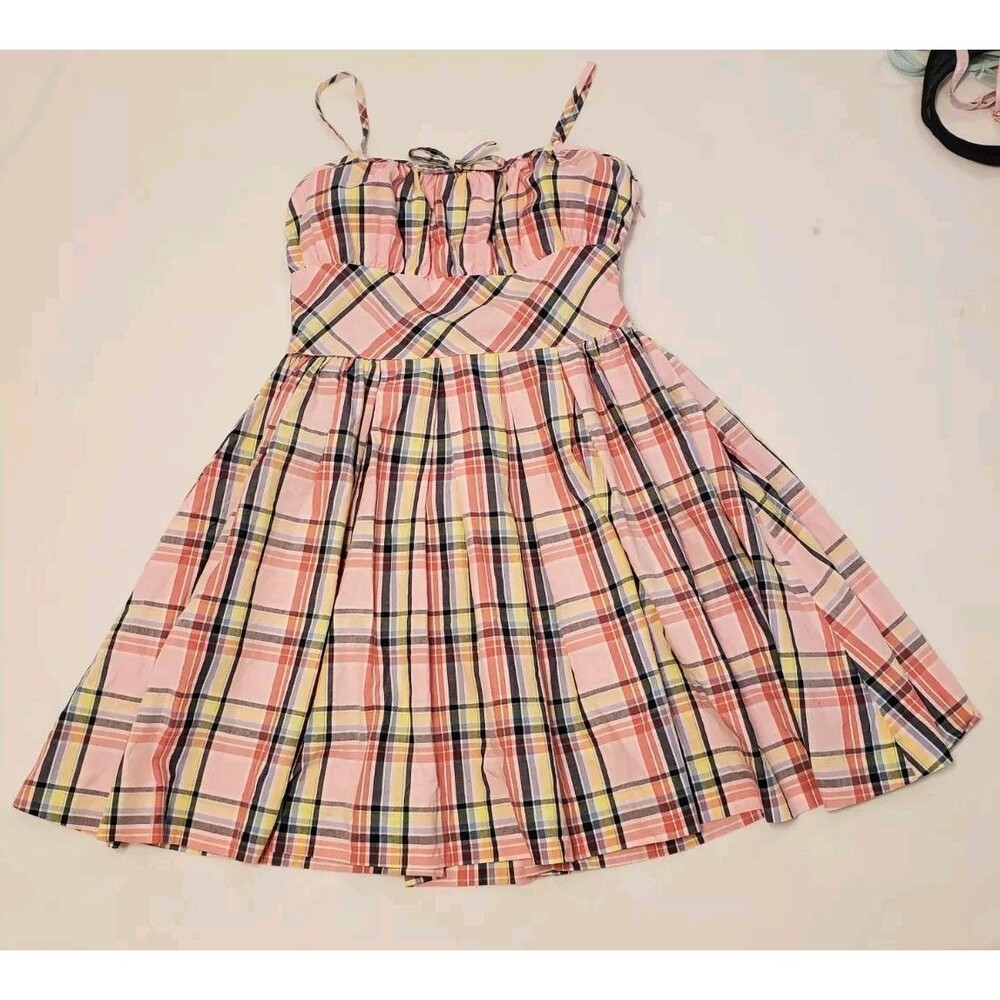 Chaps Ralph Lauren Girls sz 7 Plaid Strappy Dress Pink Yellow preppy spring